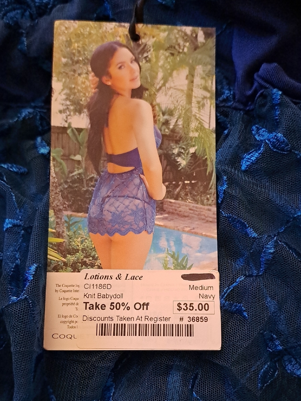 Coquette. Navy Blue Lace Halter Babydoll Chemise - Women Intimates - Picture 6 of 6